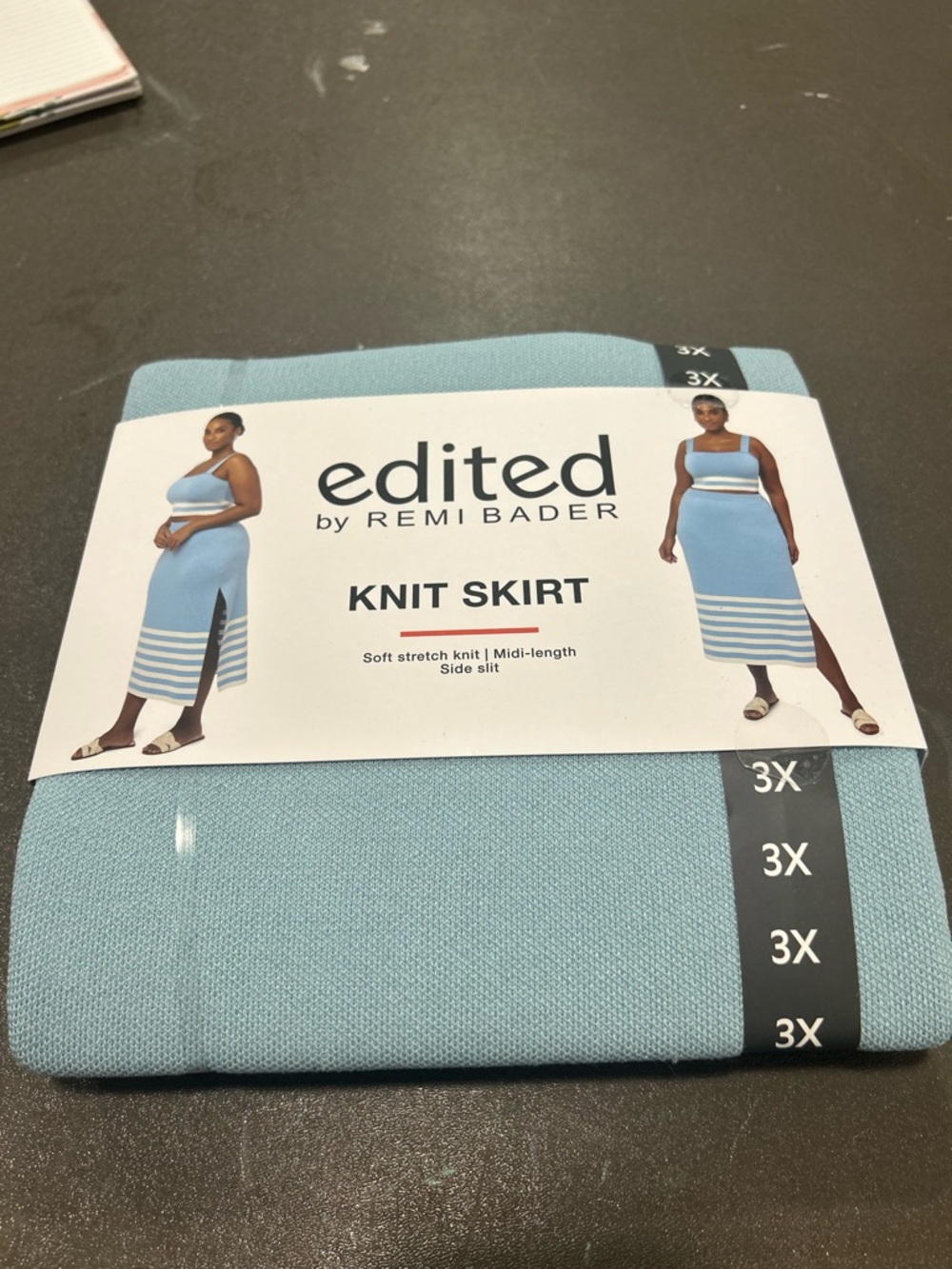 Edited by Remi Bader Light Blue Knit Midi Skirt with Side Slit‎